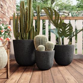 U_STYLE Lightweight MGO Planter Set of 3,16.93"+13.78"+11.02" Dia Round Concrete Stackable Flower Pots with Drainage Holes and Rubber Plug