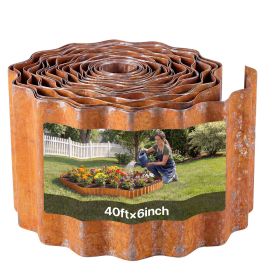 Carbon Steel Landscape Edging, 40 ft x 6 in Steel Edging for Landscaping with Gloves, Easy-to-Install Bendable Metal Strips