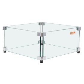 Gas Fire Pit Wind Guard for Square Fire Table, 19 x 19 x 7.5 inch Clear Tempered Wind Guard for Firepits, 0.31 inch Thick Square Glass Shield